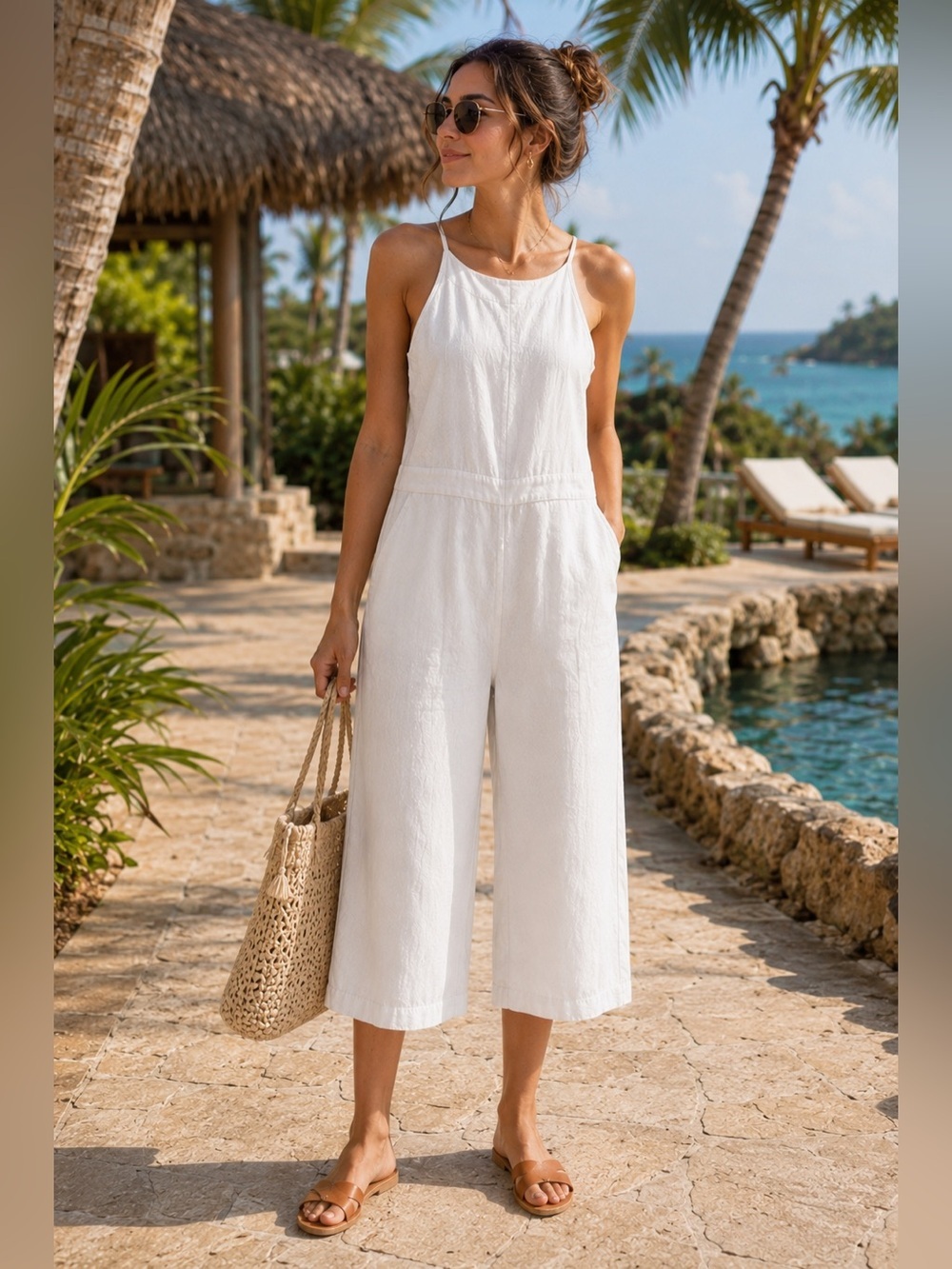 NWT! Boden Women’s 100% Linen White Sleeveless Wide Leg Jumpsuit. Size: US 6